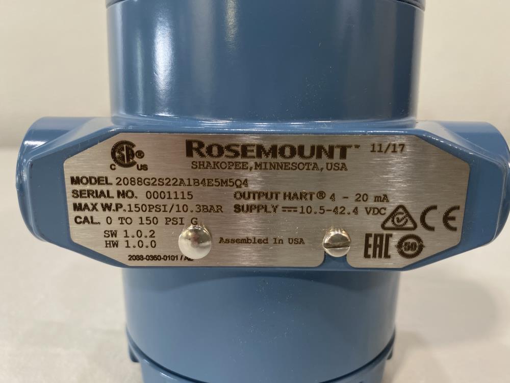 Rosemount 0-150 PSI Pressure Transmitter 2088G2S22A1B4E5M5Q4