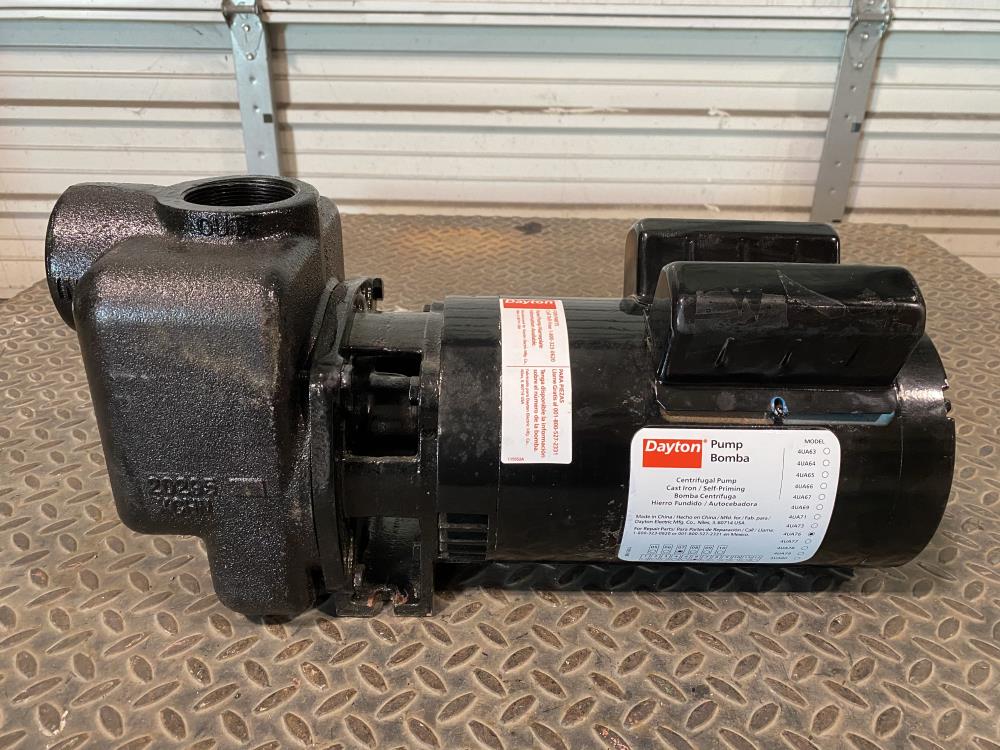 Dayton 2" NPT Cast Iron Self-Priming Centrifugal Pump 4UA76 w/ 2HP Motor