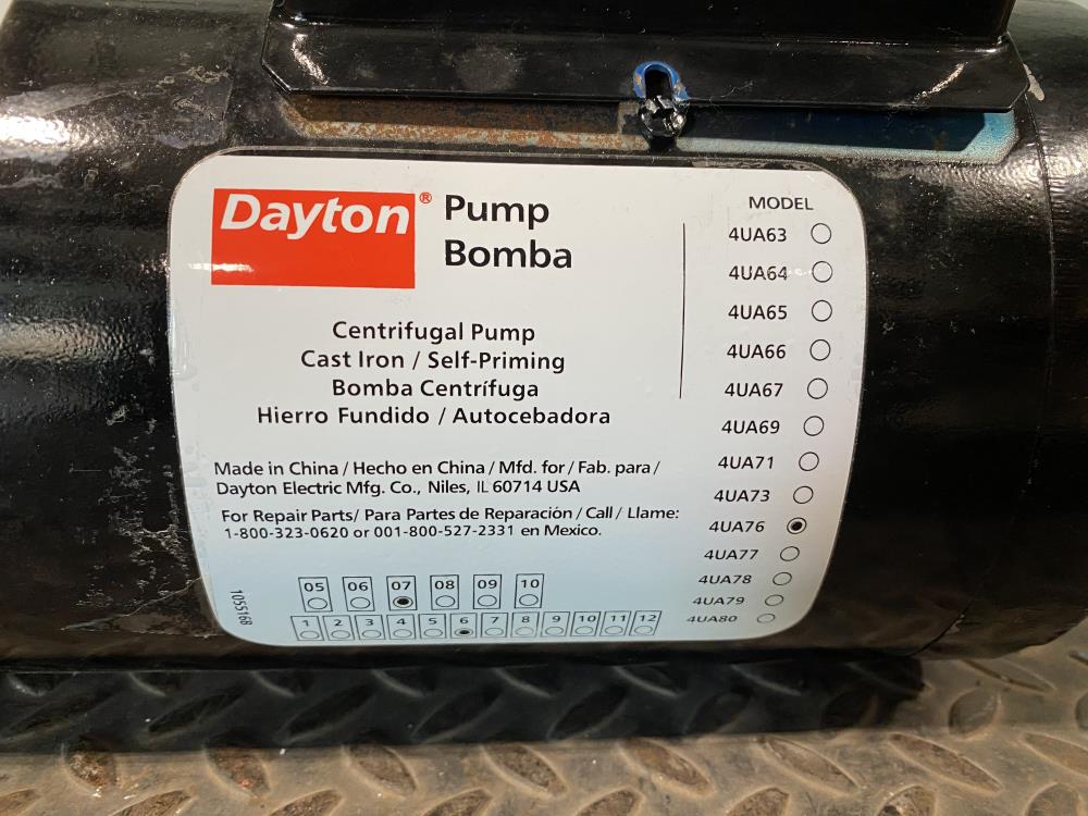 Dayton 2" NPT Cast Iron Self-Priming Centrifugal Pump 4UA76 w/ 2HP Motor