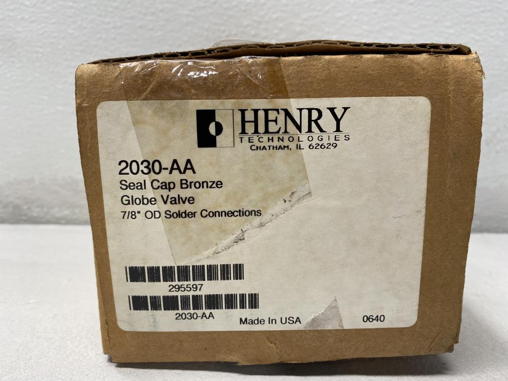 Henry Bronze Seal Cap Globe Shut-Off Valve 7/8" OD Solder, 2030-AA