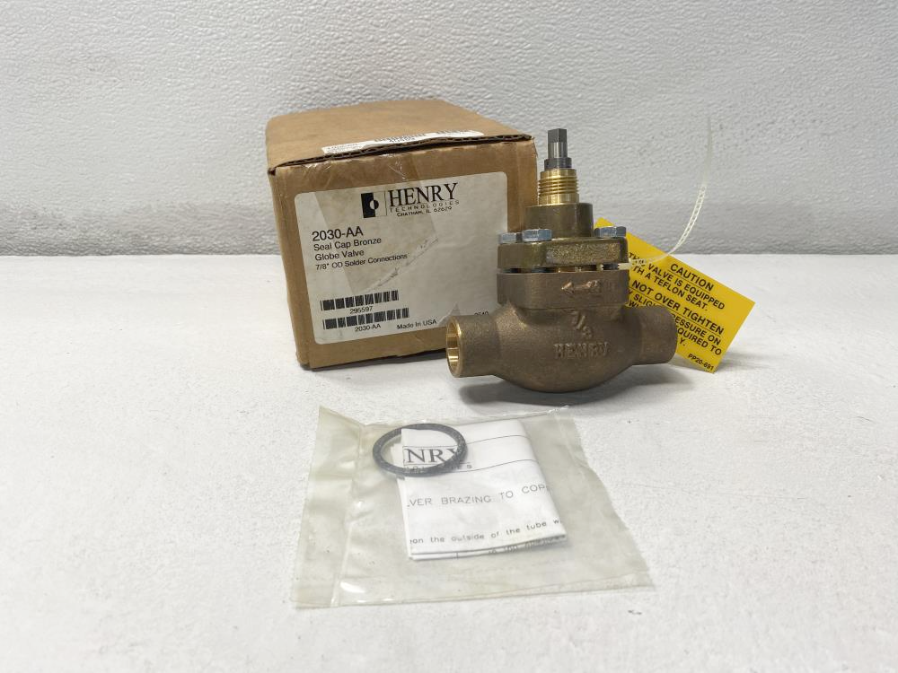 Henry Bronze Seal Cap Globe Shut-Off Valve 7/8" OD Solder, 2030-AA