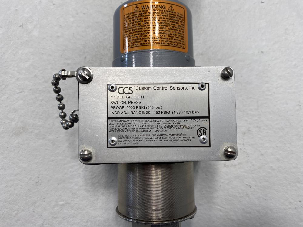 Custom Control Sensors CCS 20-150 PSIG Pressure Switch 646GZE11