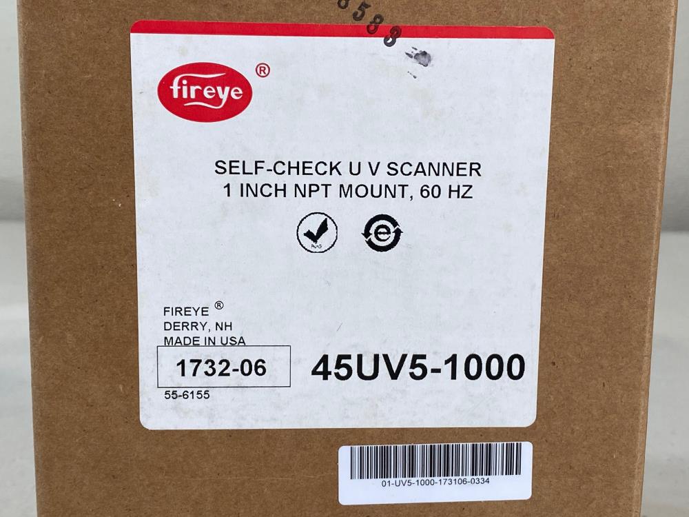 Fireye Self-Check Ultra-Violet Flame Scanner, 1" NPT, 60 Hz, 45UV5-1000