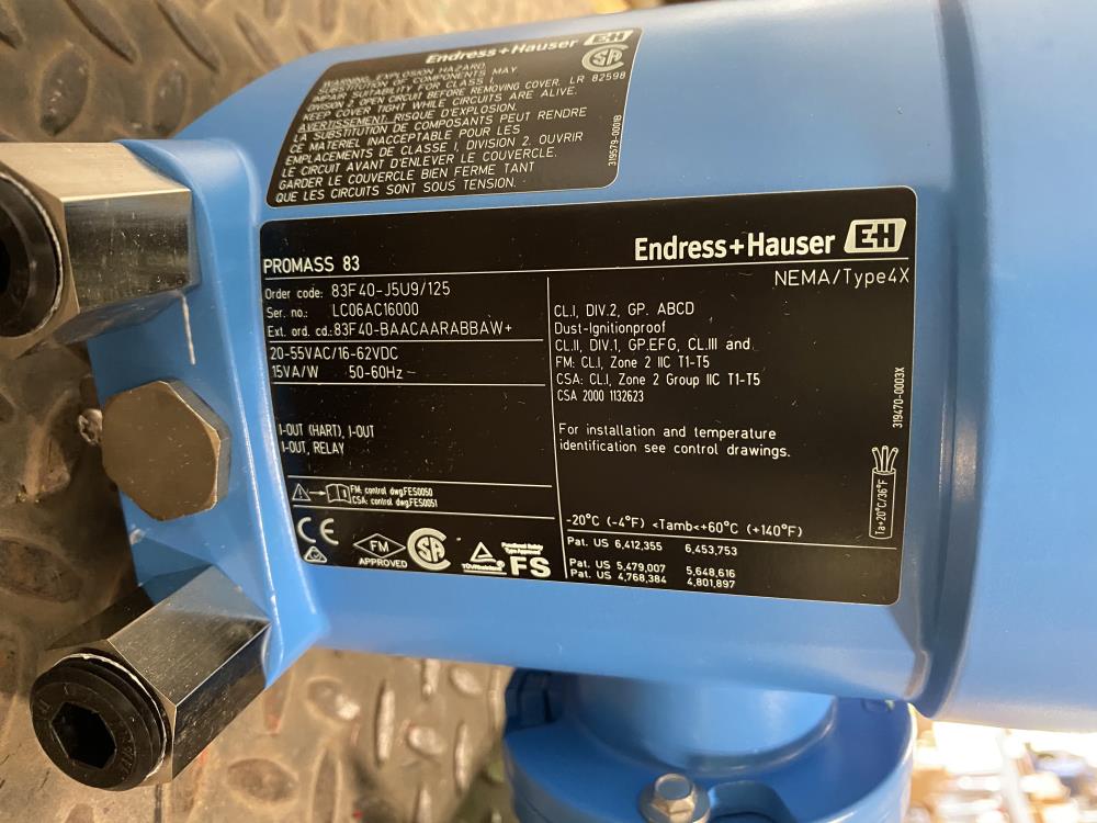 Endress Hauser 1-1/2" 150# Hast C-22 Promass F Coriolis Flowmeter 83F40-J5U9/125