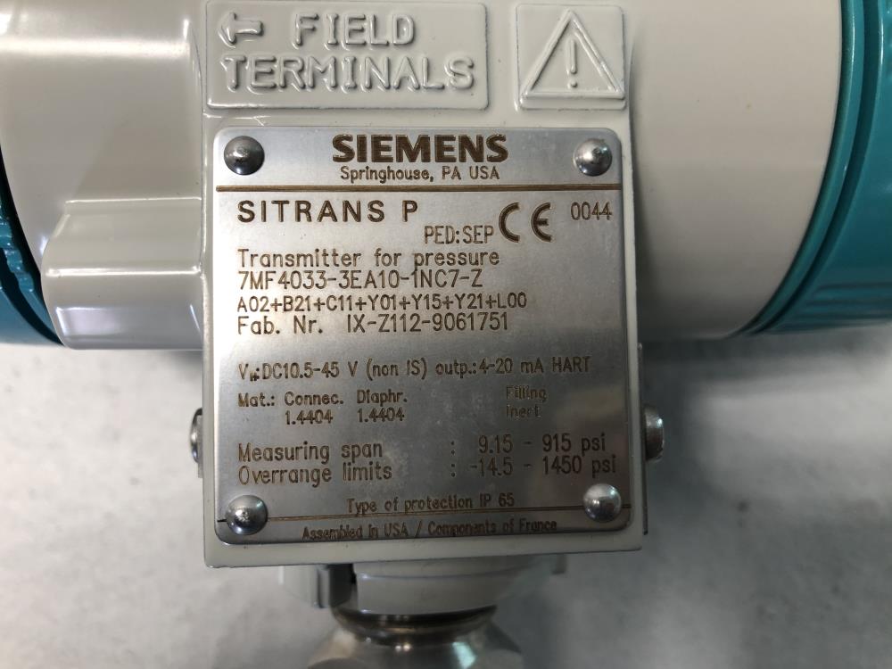Siemens Sitrans P Pressure Transmitter 7MF4033-3EA10-1NC7-Z