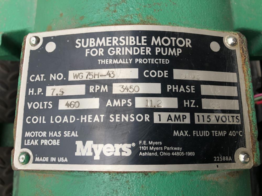 Myers Submersible Grinder Pump WG75H-43 w/ Motor