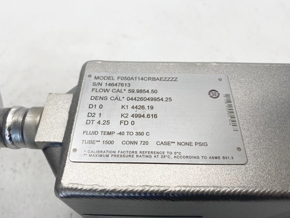 Micro Motion 1/2" 300# 316SS Coriolis Flowmeter F050A114CRBAEZZZZ w/ Transmitter