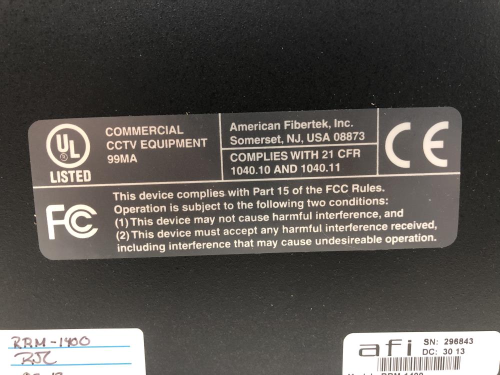 American Fibertek AFI Low Profile Video RS422 Rack Card RRM-1400