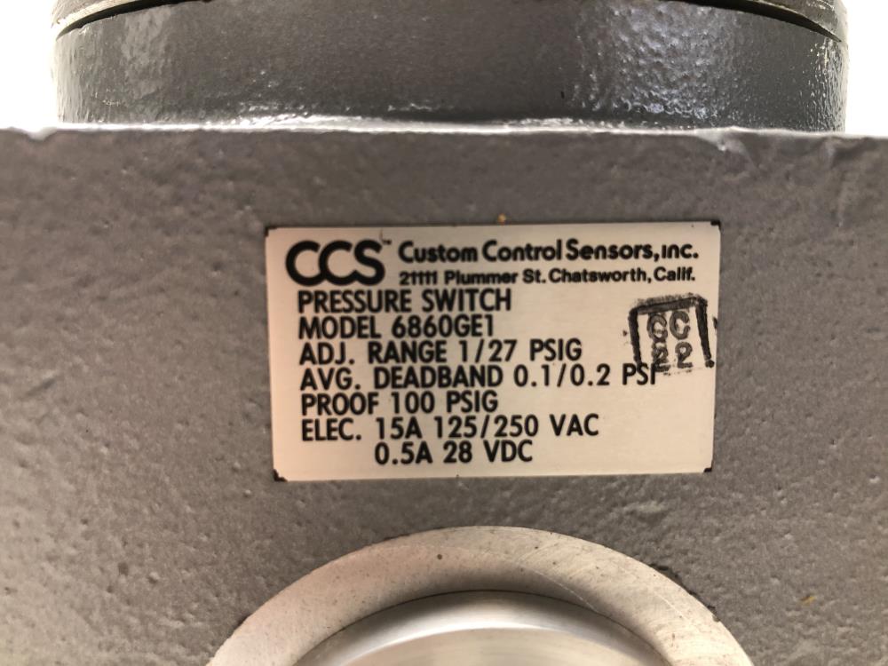 Custom Control Sensors CCS Instrument Pressure Switch 6860GE1