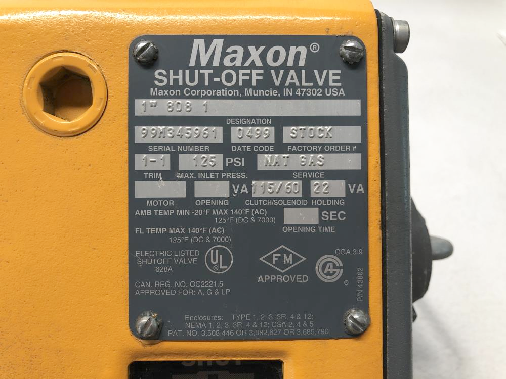 Maxon 1" Natural Gas Shut Off Valve 808 1