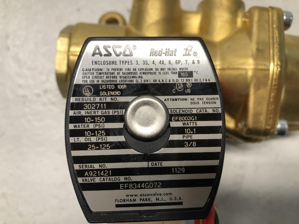 ASCO Red Hat 3/8" THD 4-Way, Brass, Solenoid Valve  EF8344G072, EF8003G1