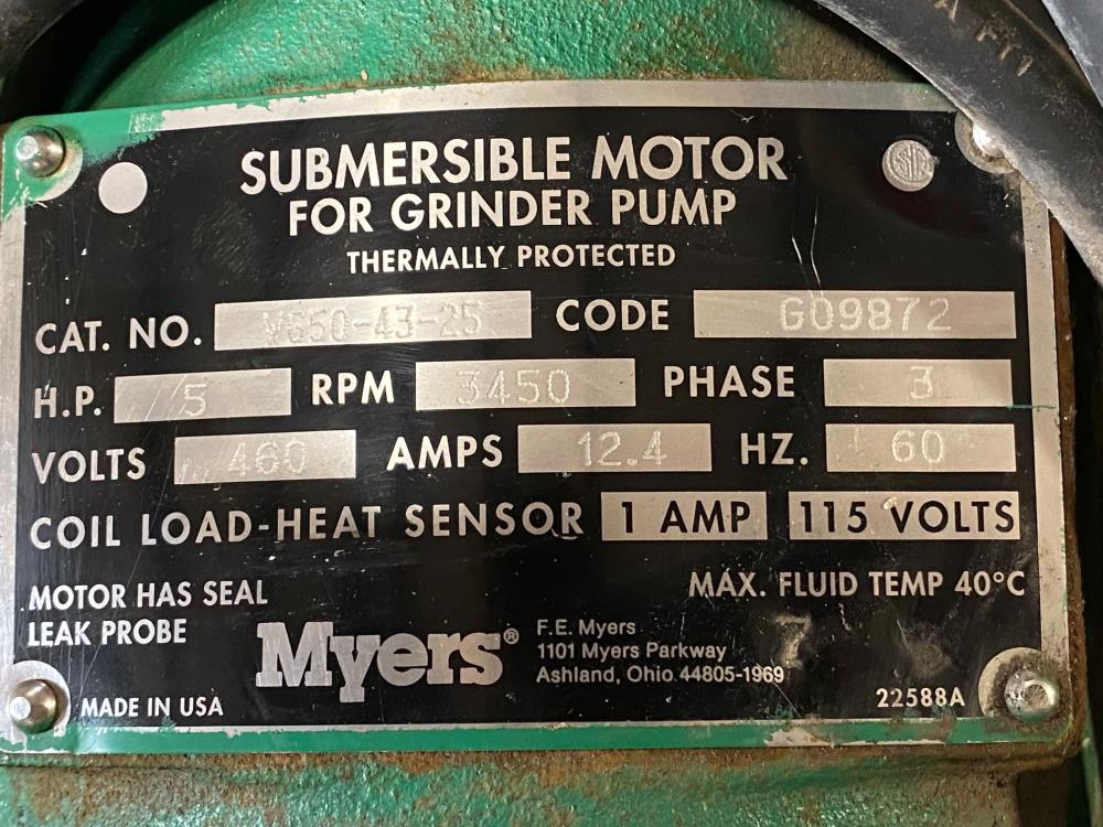 Myers Submersible Grinder Pump WG50-43-25 w/ Motor