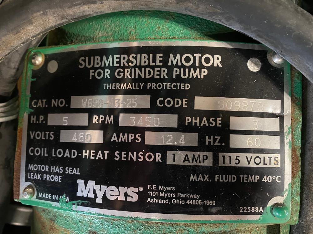 Myers Submersible Grinder Pump, Model WG50-43-25 w/ Motor