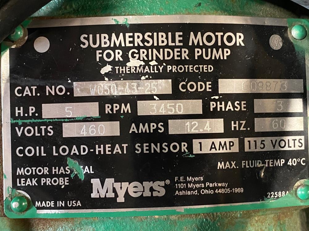 Myers Submersible Grinder Pump, Model WG50-43-25 w/ Motor