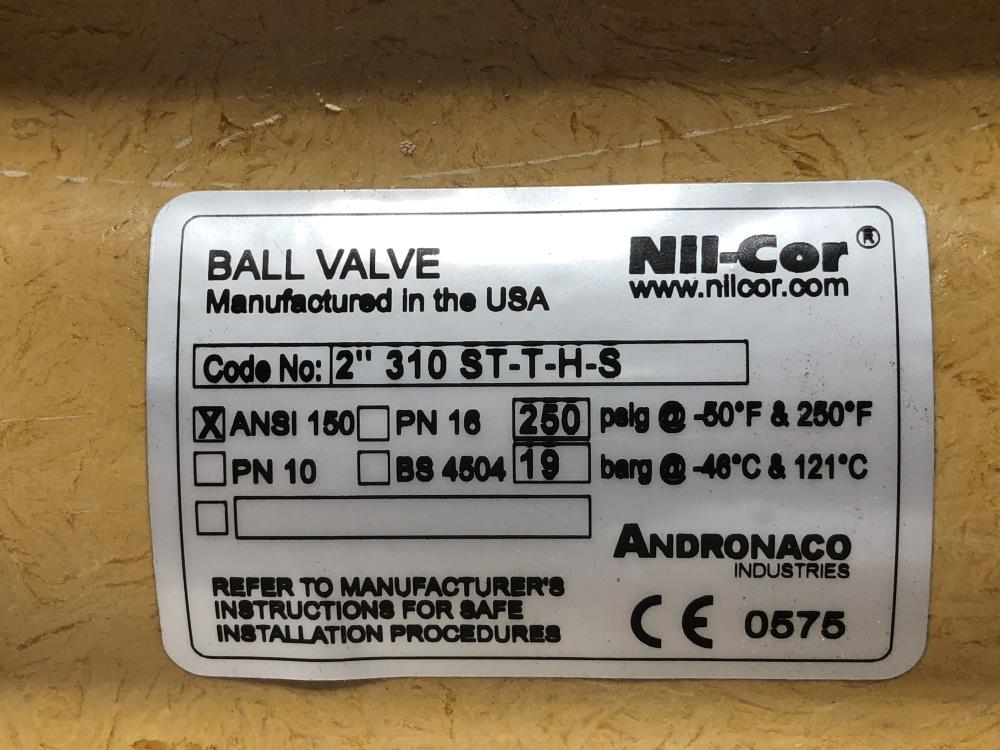 Nil-Cor 2" 150# Fiberglass Ball Valve Code 2" 310 ST-T-H-S