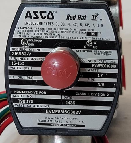 ASCO Red-Hat 3/8" Stainless Steel Solenoid Valve EVMF8003G300
