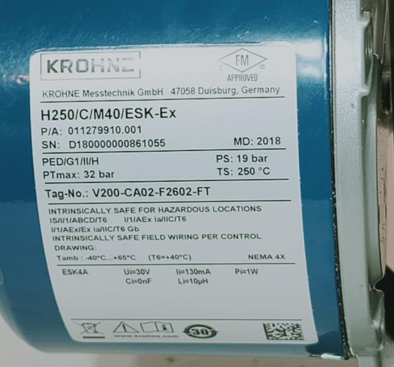 Krohne 2" 150# Stainless Steel Variable Area Flowmeter H250/C/M40/ESK-EX