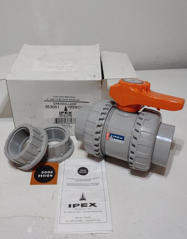 (2) IPEX 2" CPVC EPDM Union Ball Valve Threaded & Socket #DXEAACLL02IP/VXEBC108