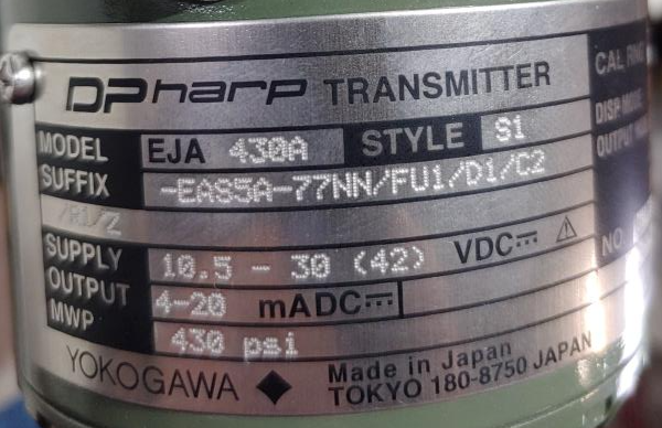 YOKOGAWA DP Harp Transmitter Model EJA430A-EAS5A-77NN/FU1/D1/C2/R1/Z