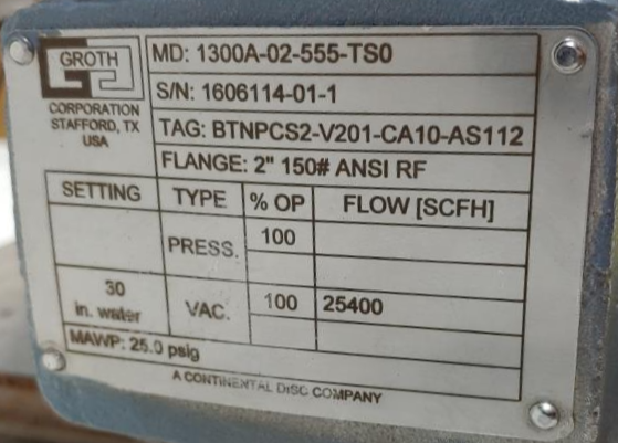 Groth 2" RF 150 CF8M Vacuum Pressure Relief Vent Valve 1300A-02-555-TSO