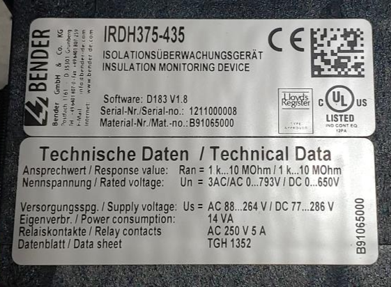 Bender Insulation Monitoring Device IRDH375-435