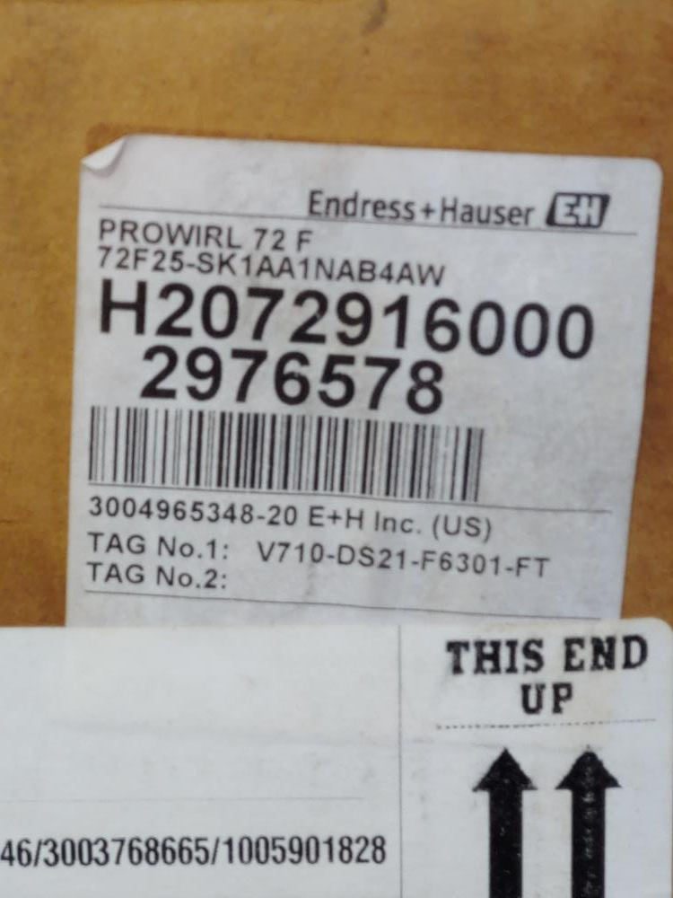 Endress Hauser Prowirl F 1" 150# Stainless Flow Meter 72F25-SK1AA1NAB4AW