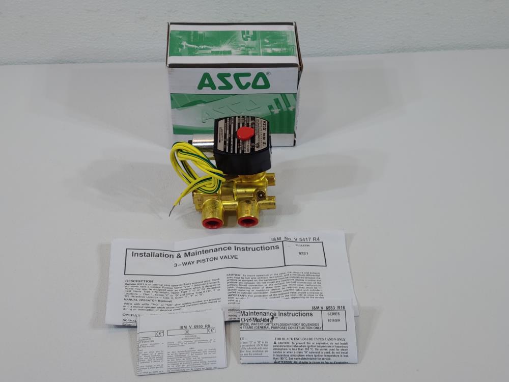 ASCO Red-Hat 3/8" 3-Way Piston Solenoid Valve #EFHT8321G002