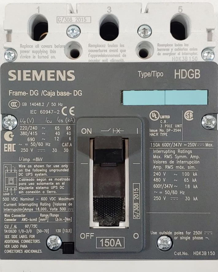 Siemens VL Circuit Breaker 150A / 3-P / Thermal Magnetic Cat.# HDK3B150L