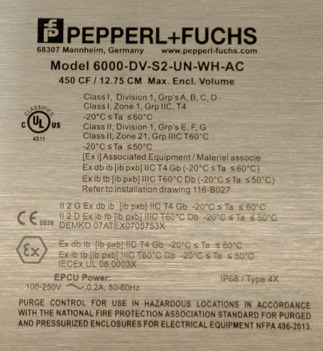 Pepperl & Fuchs 6000 Series Purge / Pressurization System Model 6000 Type X 