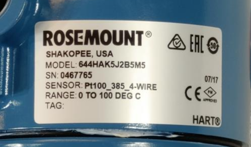 Rosemount 644 Temperature Transmitter Model 644HAK5J2B5M5