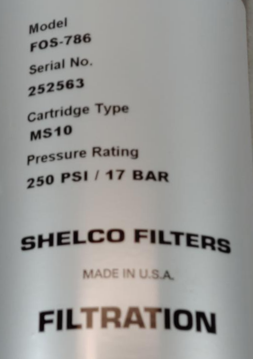 Shelco Filters FOS-786 Single Cartridge Filter Housing, 250 PSI, MS10 Cartridge