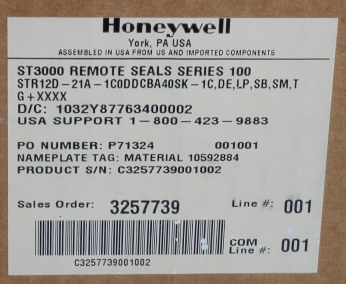 Honeywell ST3000 Smart Pressure Transmitter 2" 300 F316L Diaphragms