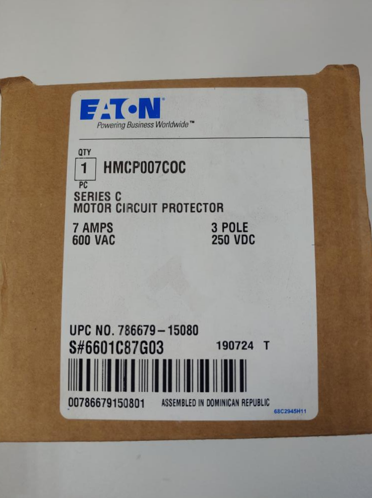 Eaton Motor Circuit Protector 7Amp 600VAC 3-Pole 250VDC HMCP007COC