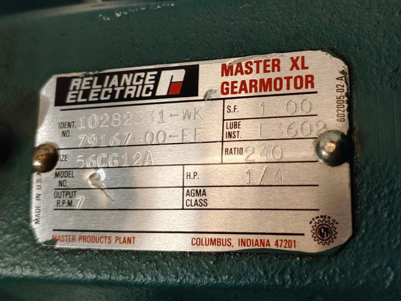 Reliance Electric Master XL 240:1 Ratio 1/4 HP Right Angle Gearmotor 