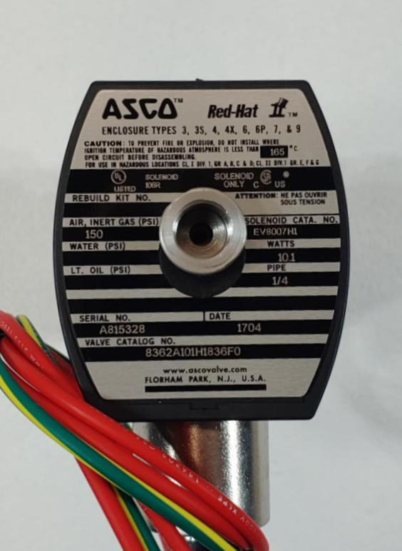 ASCO Red-Hat 1/4" FNPT 3-Way Stainless Steel Solenoid Valve Cat# 8362A101H1836FO