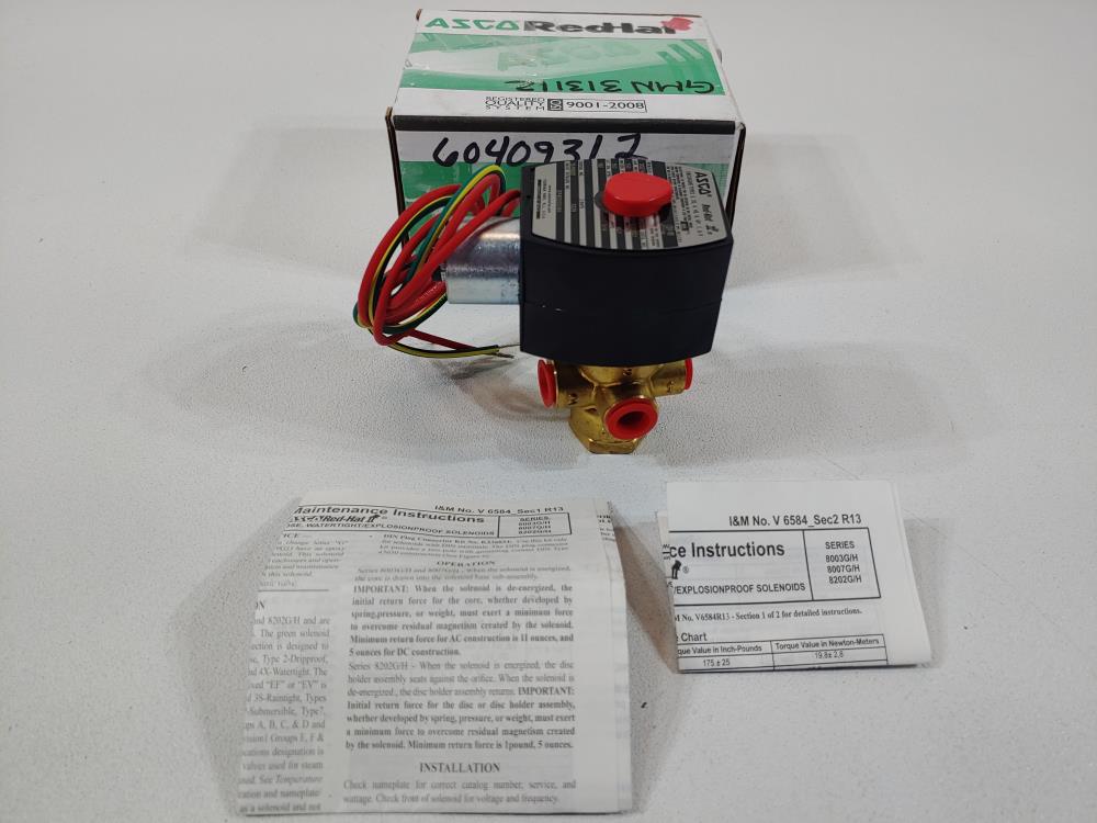 ASCO Red-Hat 1/4" FNPT Brass 3-Way Solenoid Valve Cat# EF8320G184