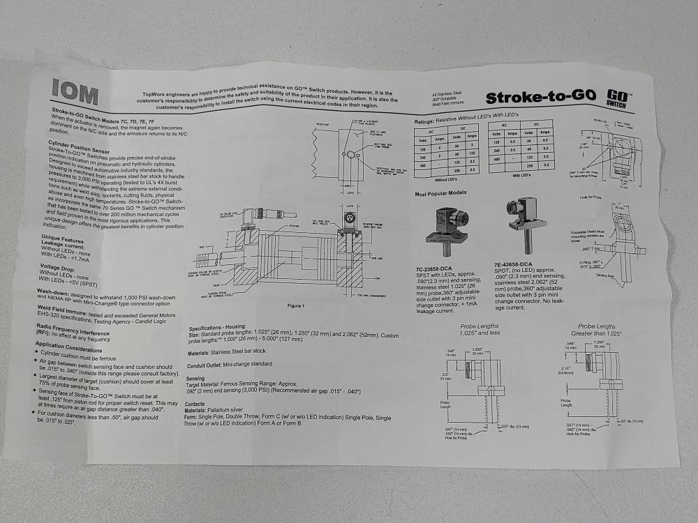 Topworx Go-Switch Stroke-To-Go 2.062" Proximity Switch Model 7E-43752-F44199