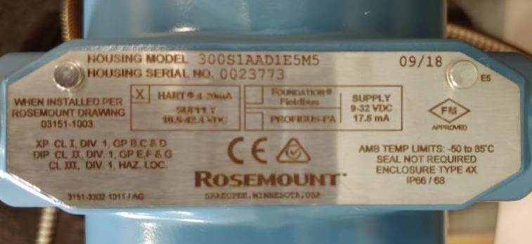 Rosemount 3051 2" 300# 316SS Diagrams Model 3051S2CD2A2B12A1AD1E5M5Q8