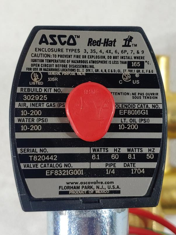 ASCO Red Hat 3-Way Solenoid Piston Valve #EF8321G001