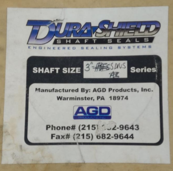 AGD Durashield 3" Shaft Seal, SDNS, NON SPLIT Style W/ EPDM Liner