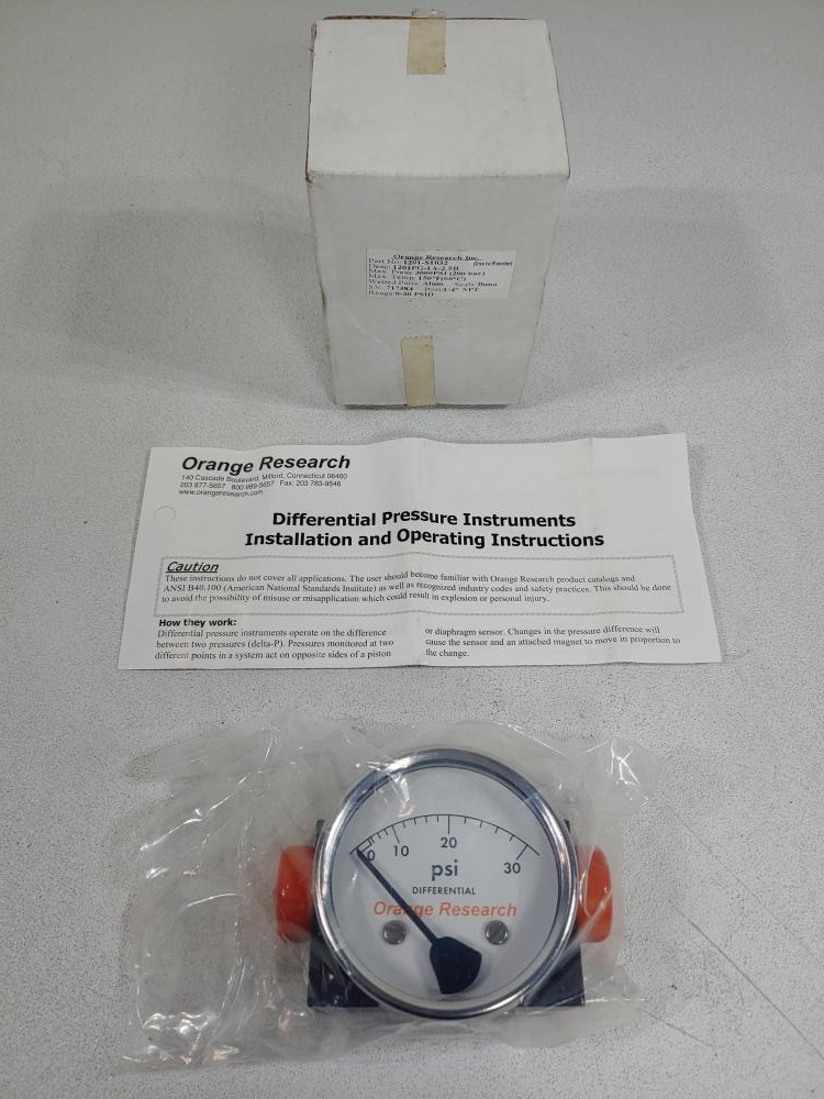 Orange Research 1/4" FNPT Differential Pressure 0-30 PSID Gauge 1201PG-1A-2.5B