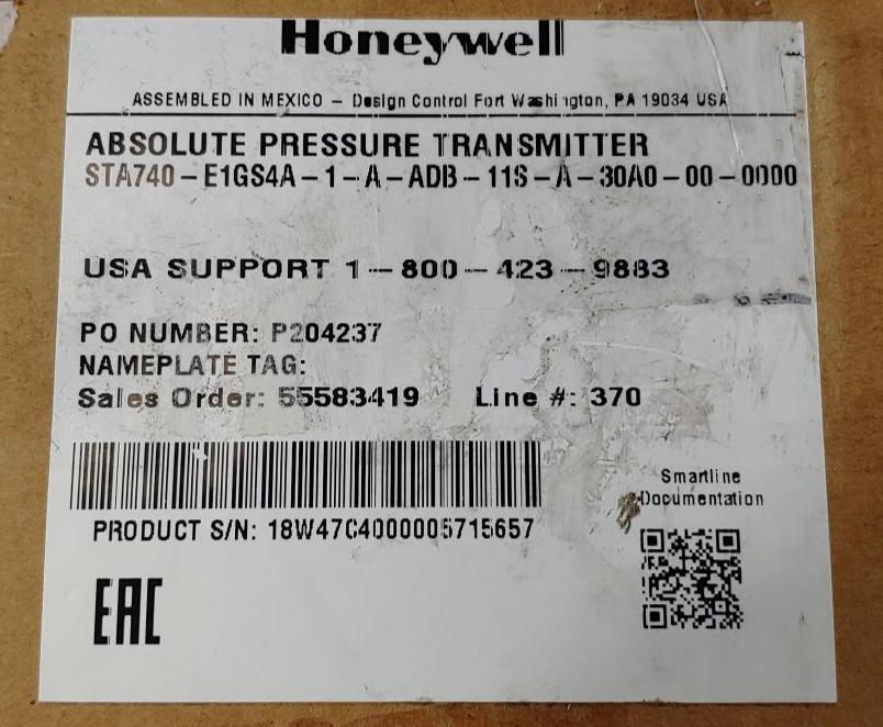 Honeywell STA700 SmartLine Absolute Pressure Transmitter STA740-E1GC4A