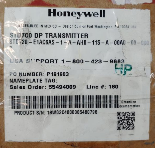 Honeywell STD700 SmartLine Differential Pressure Transmitter STD720-E1AN6AS