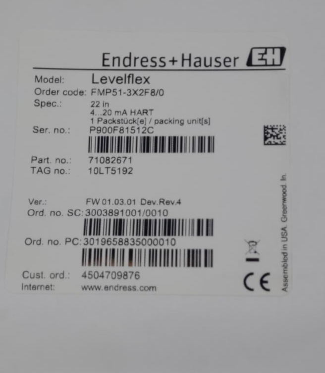 Endress Hauser Levelflex FMP513X2F8/0 Guided Wave Radar Level Transmitter