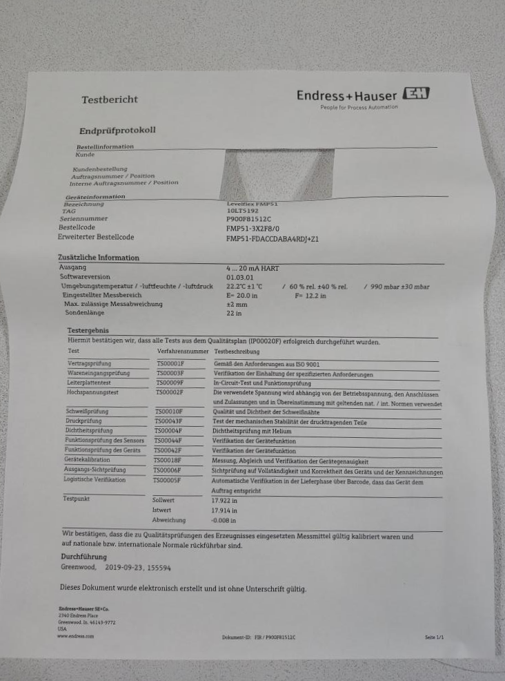 Endress Hauser Levelflex FMP51-3X2F8/0 Guided Wave Radar Level Transmitter