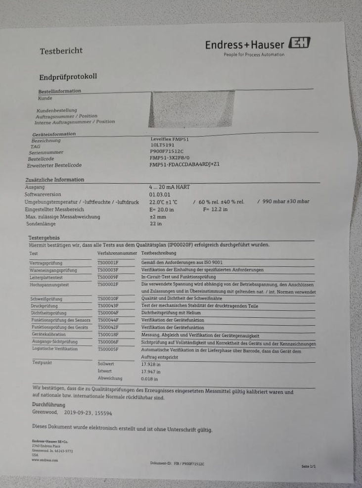 Endress Hauser Levelflex FMP51-3X2F8/0 Guided Wave Radar Level Transmitter