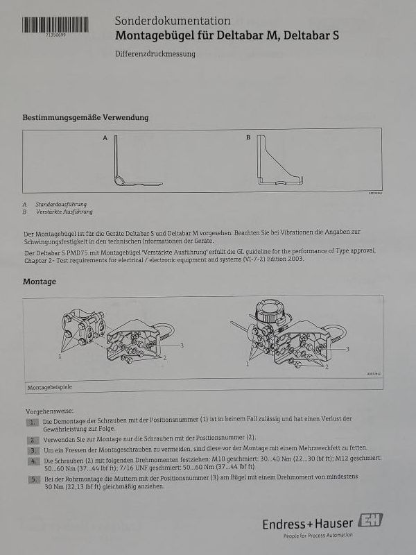 Endress Hauser PMD75-809Q8/101 Deltabar S Differential Pressure Transmitter 