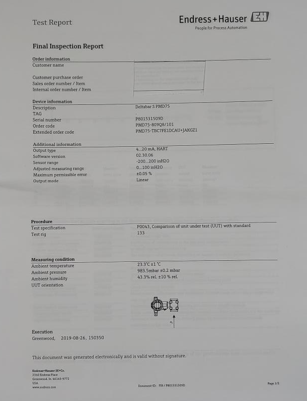 Endress Hauser PMD75-809Q8/101 Deltabar S Differential Pressure Transmitter 