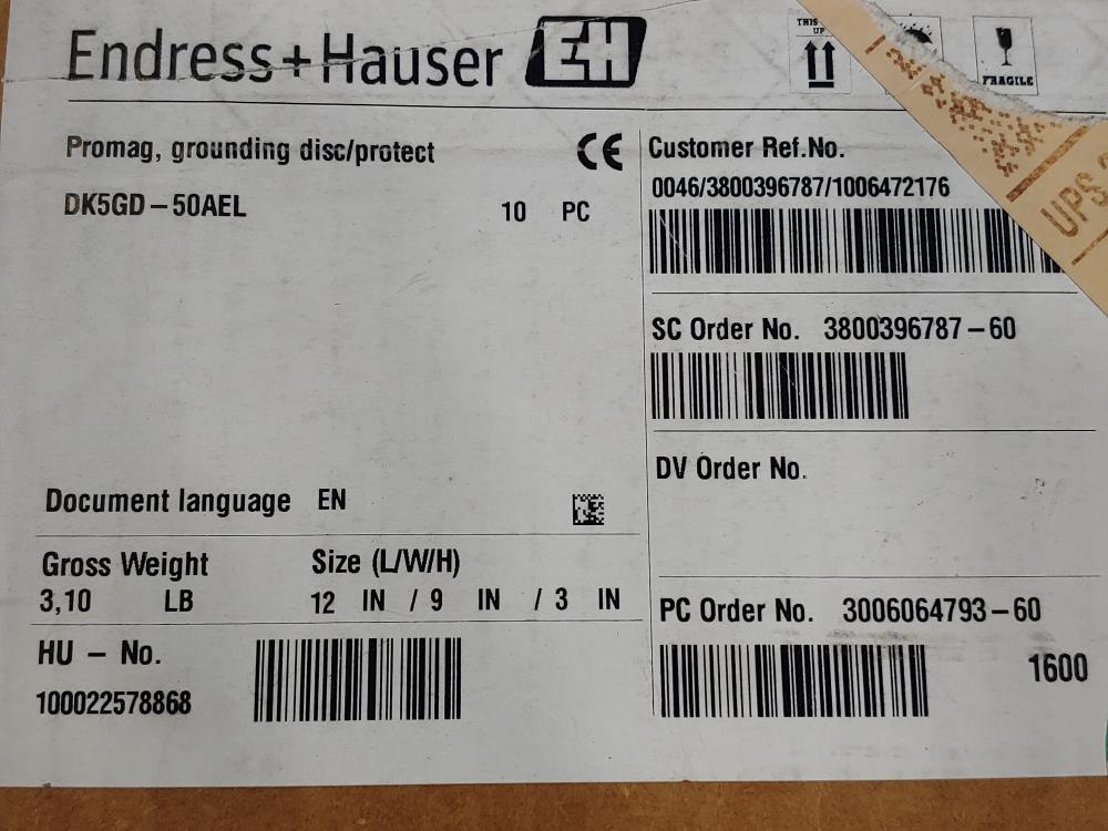 Endress Hauser Promag Grounding Disc/Protection DK5GD-50AEL