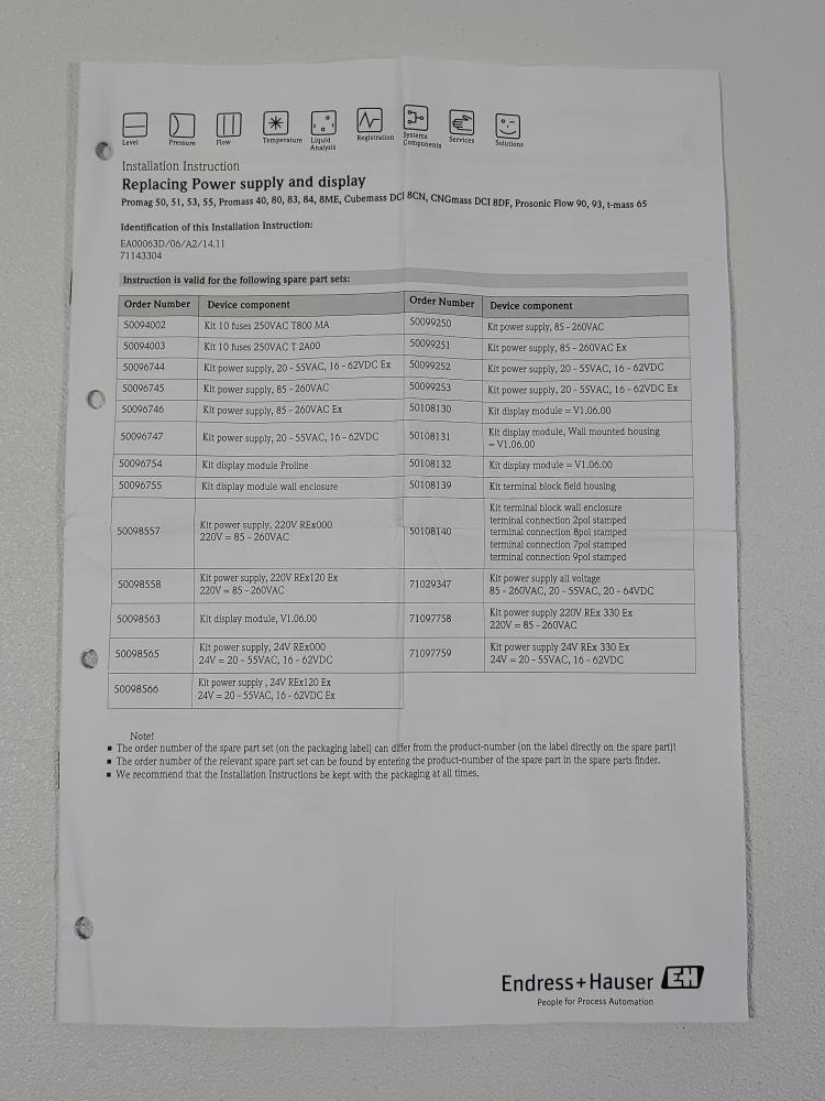 Endress Hauser Promag Power Supply Board Kit P.S.B. 50/51/53 85-260VAC 50096745